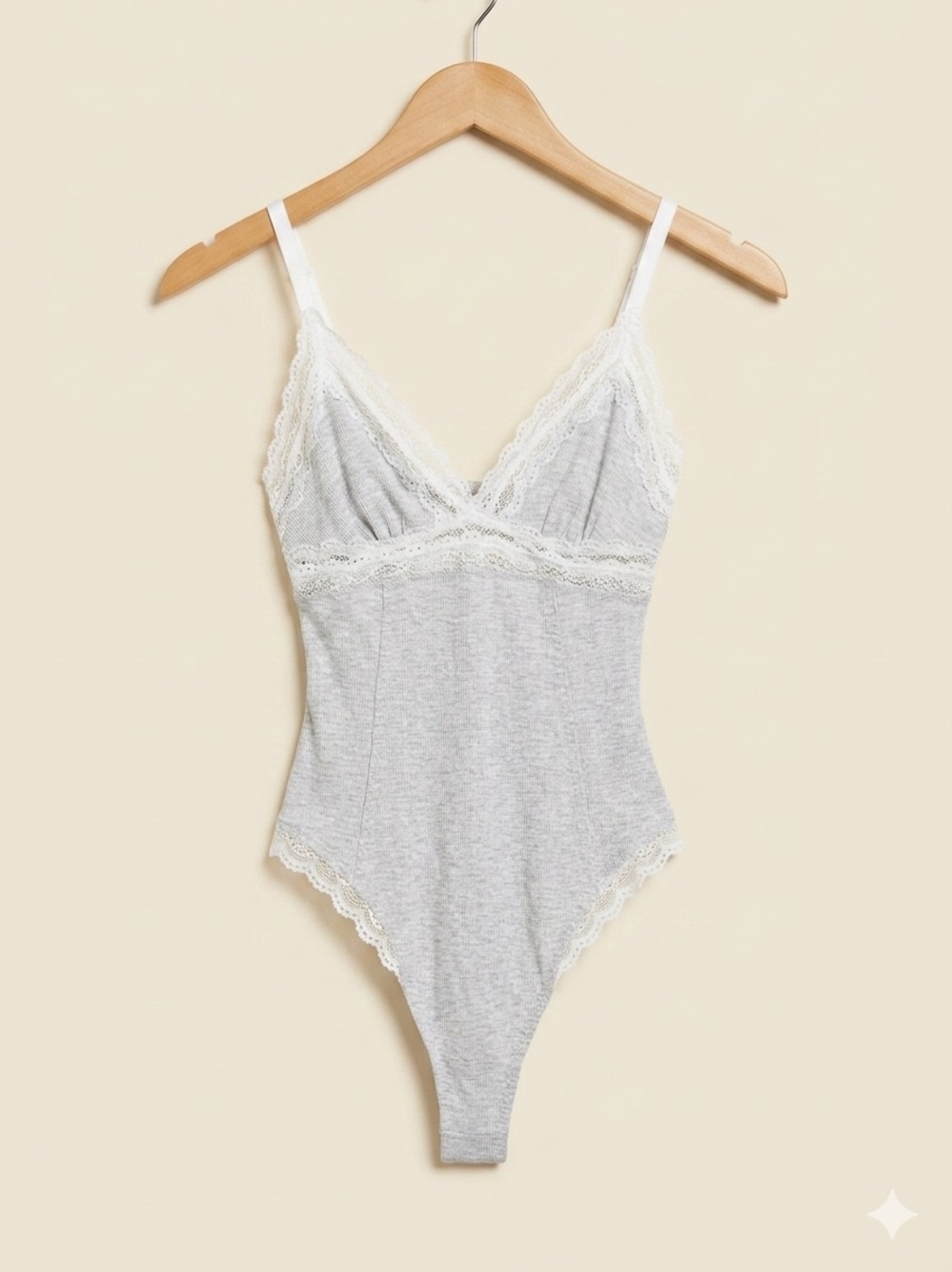 NWT Intimately Free People Heather Grey Ribbed Lace Trim Bodysuit Sz XS